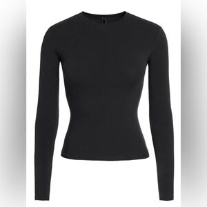 SKIMS Cotton Jersey Long Sleeve Top in Onyx